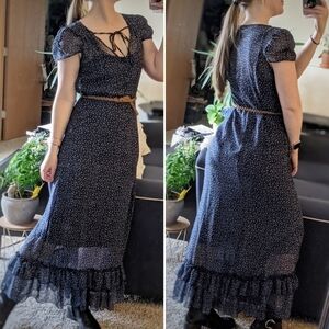Olsenboye Micro Floral Ruffled Prairie Maxi Dress